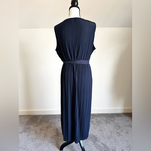 J Jill Navy Blue Pleated Sleeveless Boatneck Maxi Dress XL - Picture 5 of 10